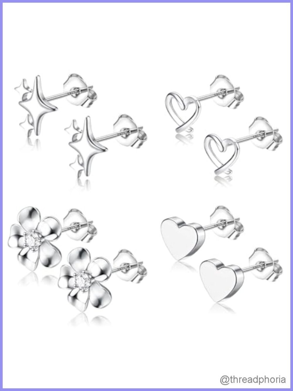 Hypoallergenic Sterling Silver Stud Earrings Set for Women